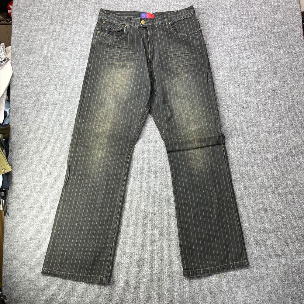 VTG Deadstock Y2K Super S Jeans Men's Denim Hickory Pinstripe Relaxed - 33X33.5